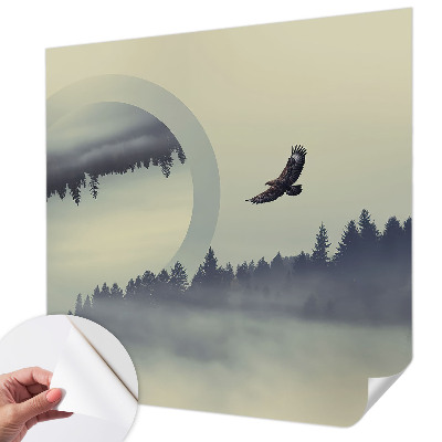 Removable wall mural with a forest landscape design
