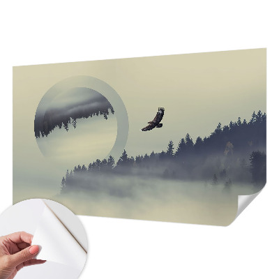 Removable wall mural with a forest landscape design