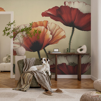 3D wall mural with a joyful poppy motif