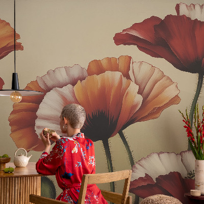 3D wall mural with a joyful poppy motif
