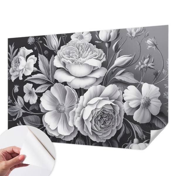 3D photo wallpaper mural with a gray floral pattern