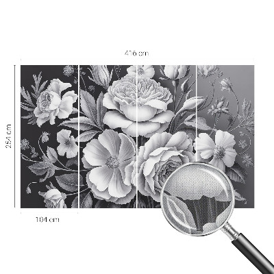 3D photo wallpaper mural with a gray floral pattern