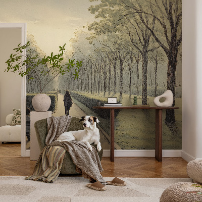 Baby room wall mural with a peaceful park illustration
