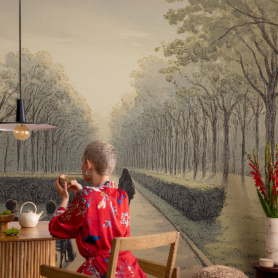 Baby room wall mural with a peaceful park illustration