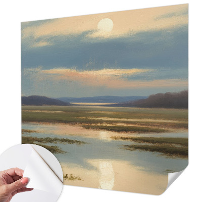 Peel and stick wall mural featuring an atmospheric landscape scene