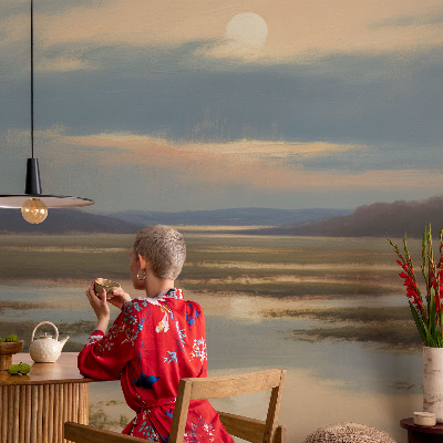 Peel and stick wall mural featuring an atmospheric landscape scene