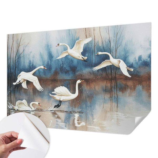 Self-adhesive wall mural with a birds-in-flight design