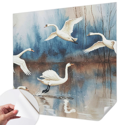 Self-adhesive wall mural with a birds-in-flight design
