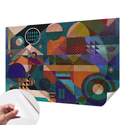 Stick-on wall mural with geometric artwork
