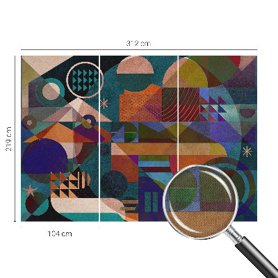 Stick-on wall mural with geometric artwork