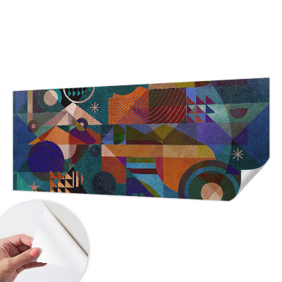 Stick-on wall mural with geometric artwork