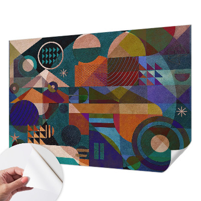 Stick-on wall mural with geometric artwork