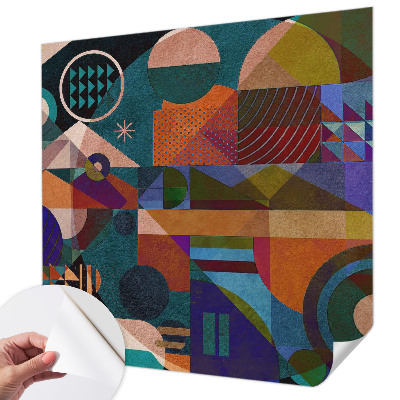 Stick-on wall mural with geometric artwork