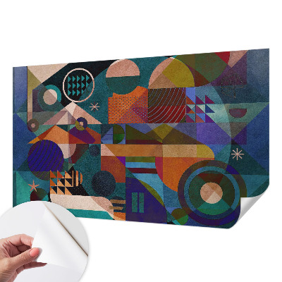 Stick-on wall mural with geometric artwork