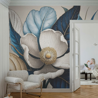 Peel and stick wall mural for living room featuring an elegant floral design