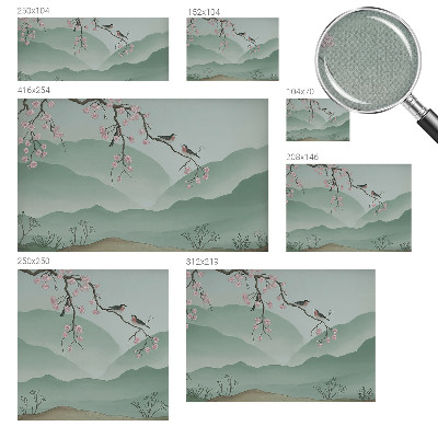 Removable wall mural wallpaper with a Japanese serenade design