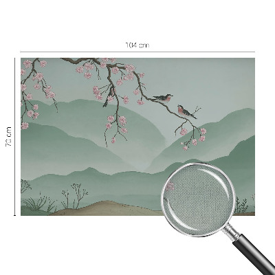Removable wall mural wallpaper with a Japanese serenade design