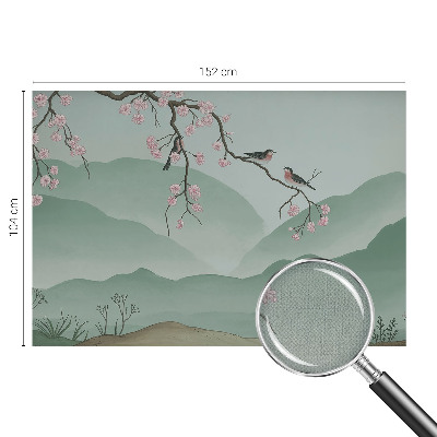 Removable wall mural wallpaper with a Japanese serenade design