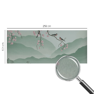 Removable wall mural wallpaper with a Japanese serenade design