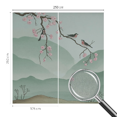 Removable wall mural wallpaper with a Japanese serenade design