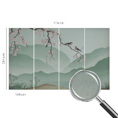 Removable wall mural wallpaper with a Japanese serenade design