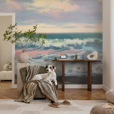 Peel and stick wall mural for bedroom with a seascape design
