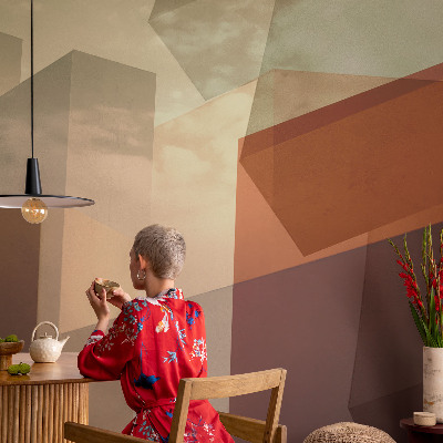 Peel and stick wall mural with abstract shapes