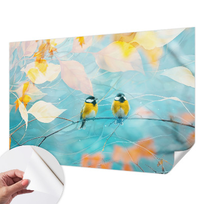 Peel and stick wallpaper mural with a spring birds design