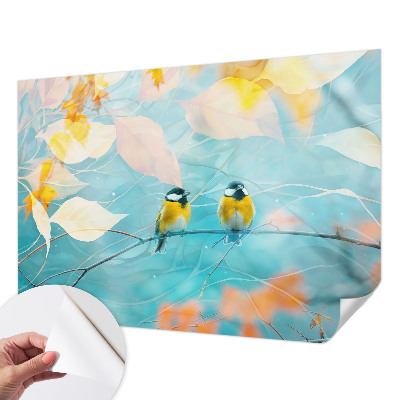 Peel and stick wallpaper mural with a spring birds design