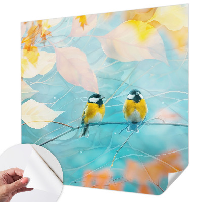Peel and stick wallpaper mural with a spring birds design
