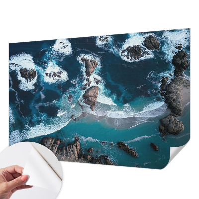Removable wall mural wallpaper with an ocean waves design