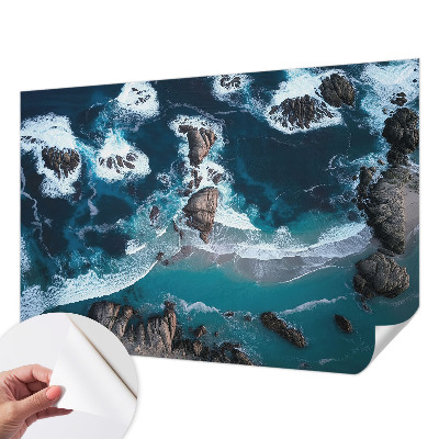 Removable wall mural wallpaper with an ocean waves design