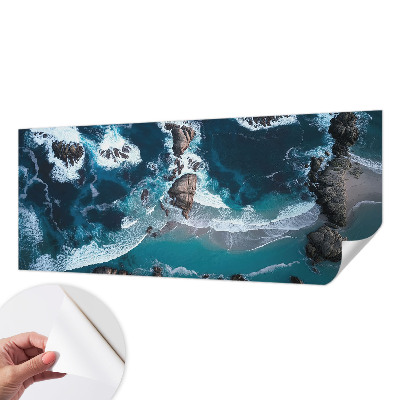 Removable wall mural wallpaper with an ocean waves design