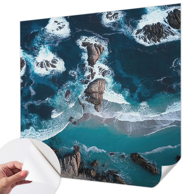 Removable wall mural wallpaper with an ocean waves design