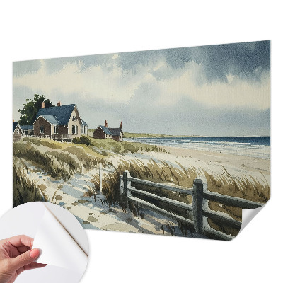 Stick-on wall mural with a beach dunes motif