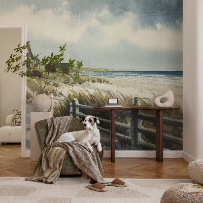 Stick-on wall mural with a beach dunes motif