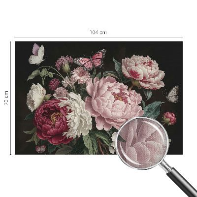 Peel and stick wall mural for bedroom with a peonies and butterflies design