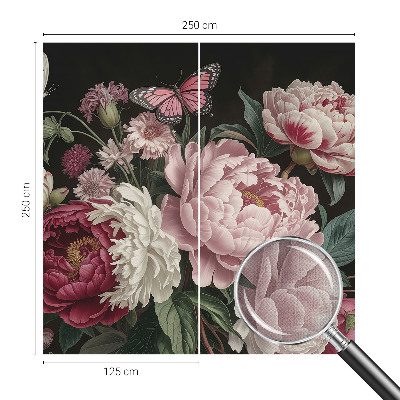 Peel and stick wall mural for bedroom with a peonies and butterflies design