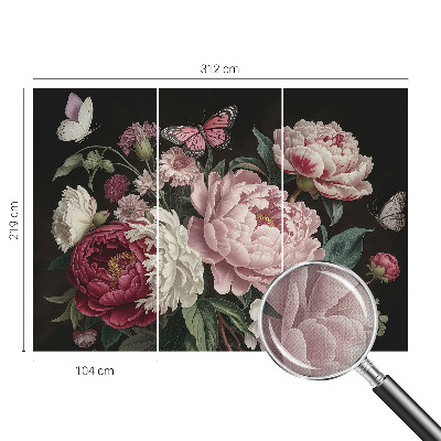 Peel and stick wall mural for bedroom with a peonies and butterflies design