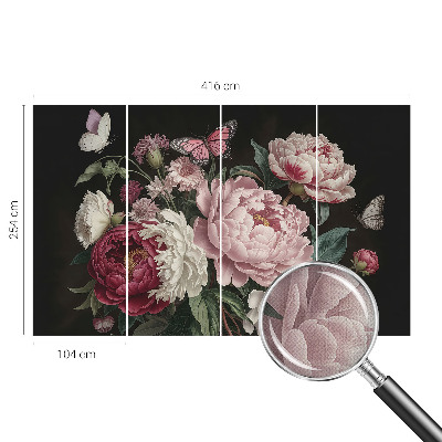 Peel and stick wall mural for bedroom with a peonies and butterflies design