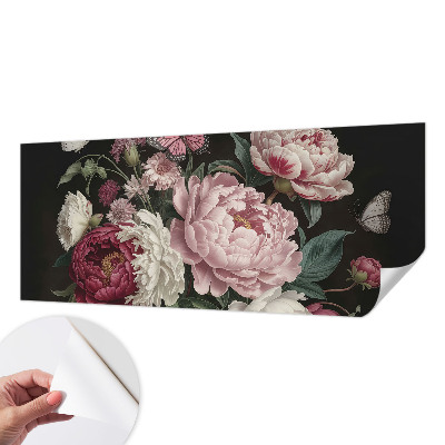 Peel and stick wall mural for bedroom with a peonies and butterflies design