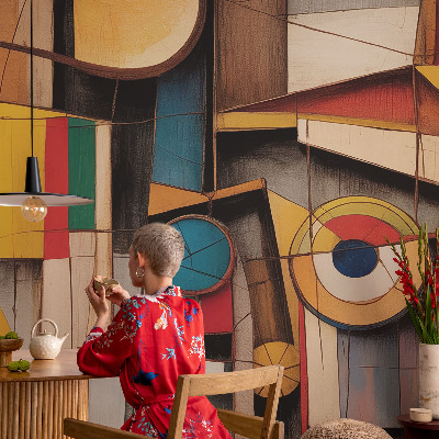3D wall mural with geometric patterns