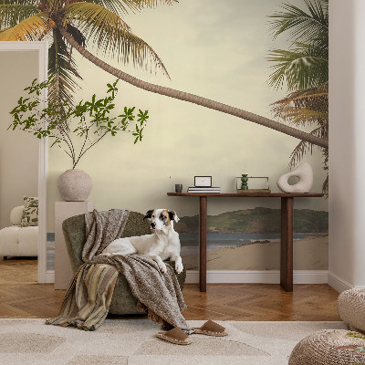 Nursery wall mural with a tropical landscape design