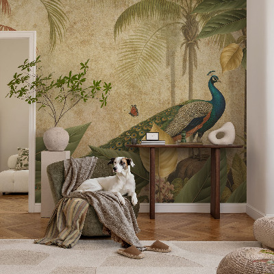 Children's wall mural with an exotic bird design