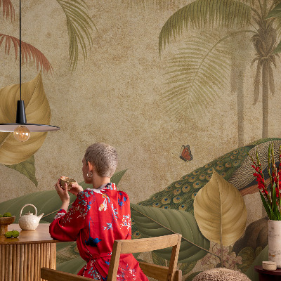 Children's wall mural with an exotic bird design