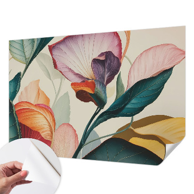 Peel and stick wallpaper mural with a colorful floral design