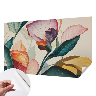 Peel and stick wallpaper mural with a colorful floral design