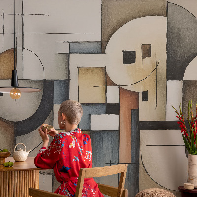 Removable wall mural with a geometric harmony design
