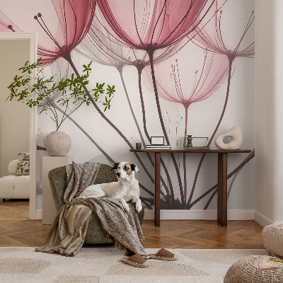 Removable wall mural wallpaper with floral silhouettes