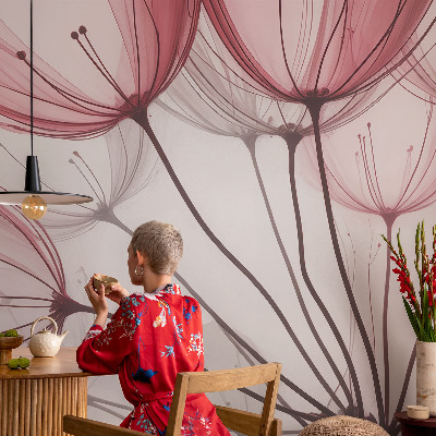 Removable wall mural wallpaper with floral silhouettes